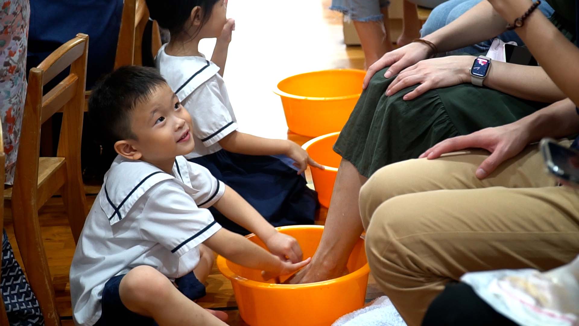 What a surprise! My child actually washed my feet for me! 